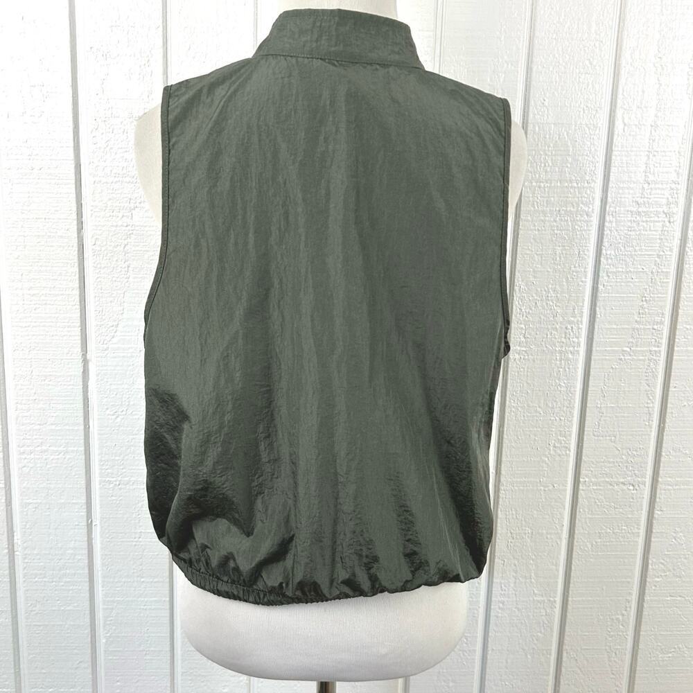 Utility Nylon Zip Front Vest Top Olive Green Cropped Drawstring Hem Womens L Y2K - Picture 6 of 8